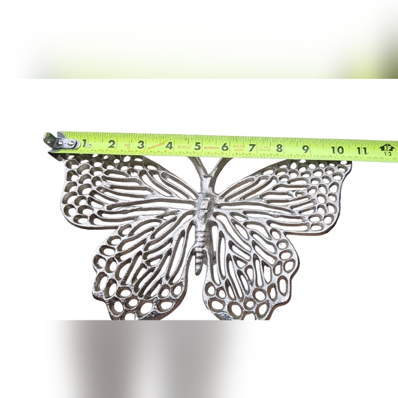 Beautiful Butterfly Decor Silver Metal Sculpture on Marble Stand 7"x11"x5"Tall - Picture 12 of 12